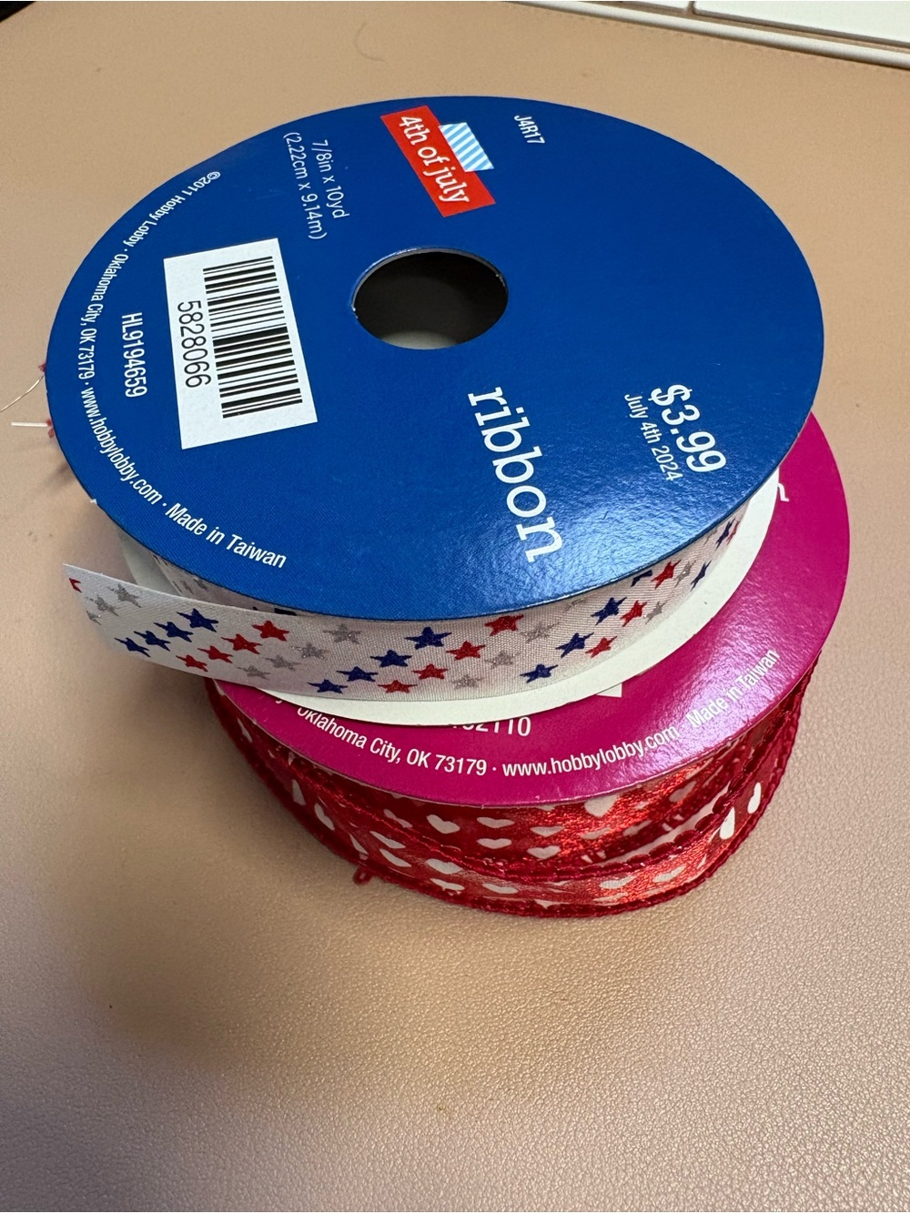 Hobby Lobby Patriotic Star & Red Heart Ribbon Duo